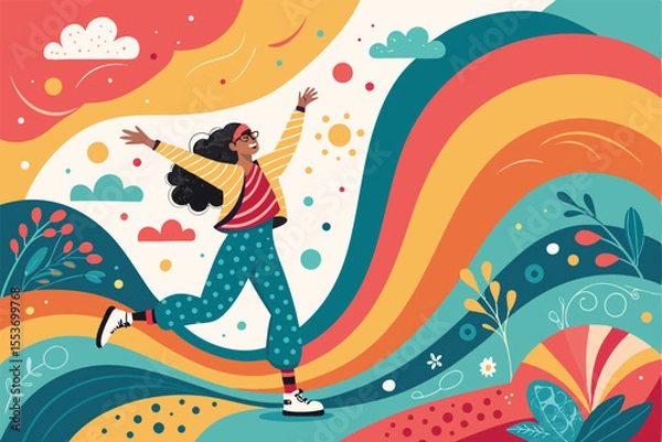 Fototapeta Colorful abstract shapes with vibrant, playful, and whimsical design — dynamic composition of geometric patterns with bold colors, movement, and fluid, imaginative expression

