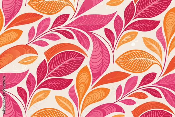 Fototapeta Seamless neon pink and orange abstract pattern with curvy fluid shapes and organic lines — modern colorful background for contemporary design, textiles, wallpapers, and digital art

