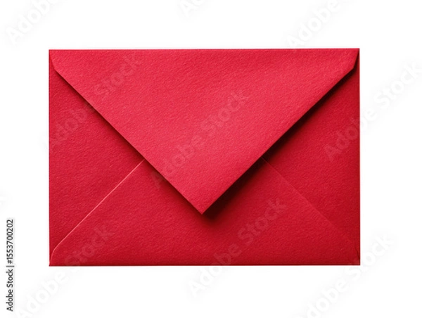 Fototapeta A closed red envelope with textured paper isolated on transparent background