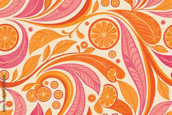 Fototapeta Seamless neon pink and orange abstract pattern with curvy fluid shapes and organic lines — modern colorful background for contemporary design, textiles, wallpapers, and digital art

