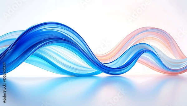 Fototapeta Abstract Blue and Peach Waves: Serene, Elegant, 3D Rendered Flowing Design