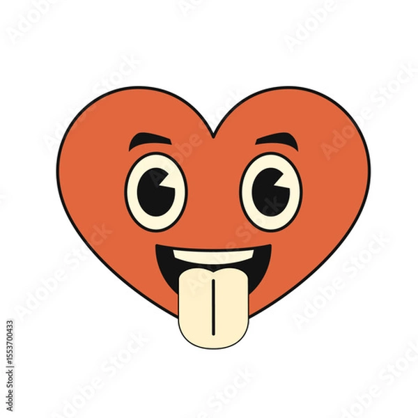 Fototapeta Funny cartoon heart emoji with goofy eyes and tongue out expressing playful mood on white background