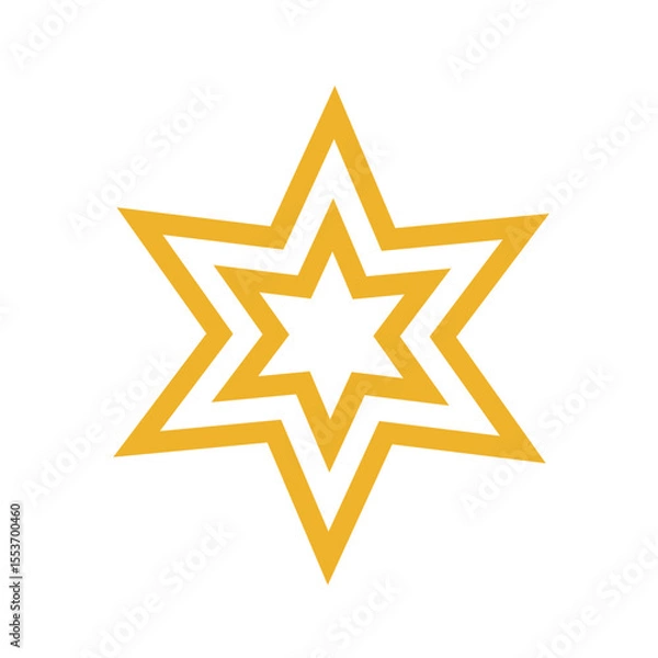 Fototapeta Yellow geometric star with bold symmetrical outline and white center isolated on clean white background