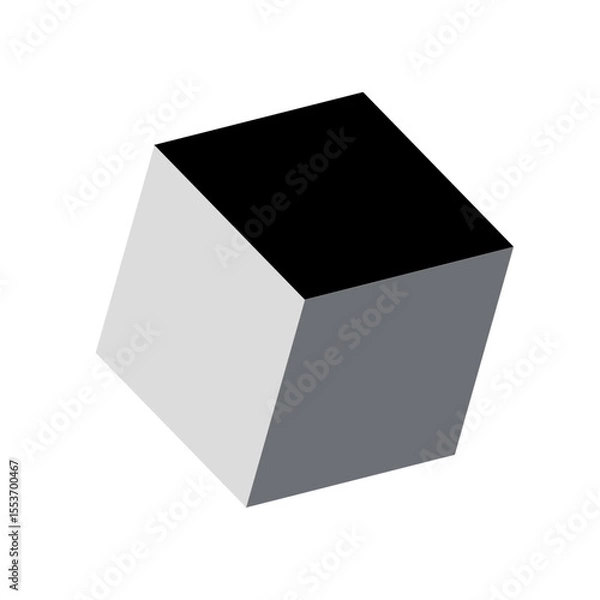 Fototapeta Minimal geometric cube with black white and gray faces isolated on white background in simple design