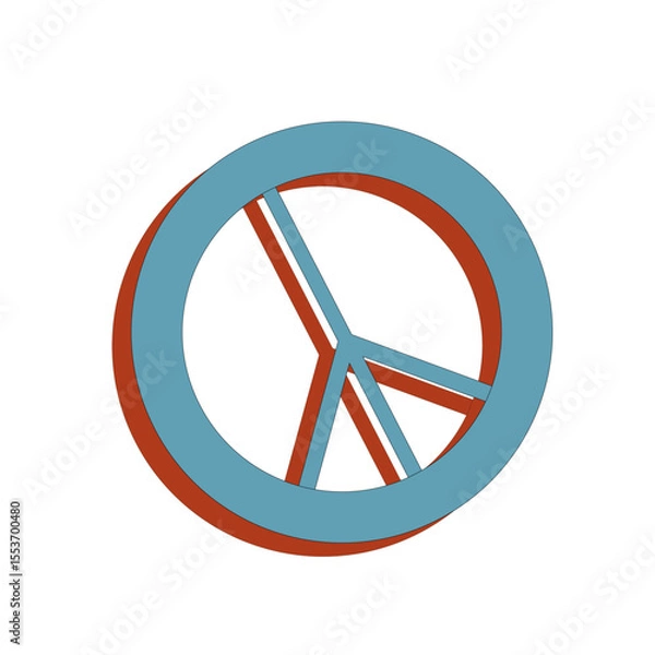 Fototapeta Flat peace symbol with overlapping blue and red outlines on white background in minimalist graphic style