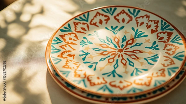 Fototapeta AI generator image of ceramic plate Antique decorative plate with patterns and ornaments.