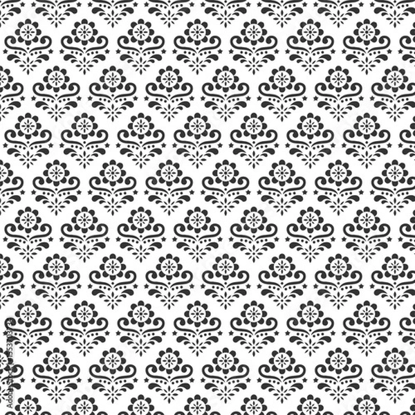Fototapeta Vector damask seamless pattern background. Classical luxury old fashioned damask ornament, royal victorian seamless texture for wallpapers, textile, wrapping. Exquisite floral baroque template.