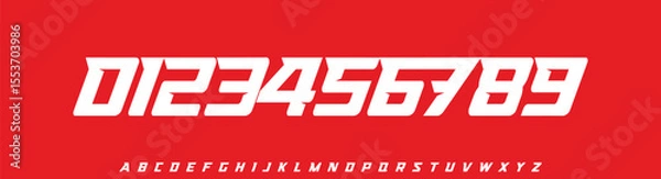 Fototapeta Futuristic Racing Number Font, Strong Bold Slanted Alphabet for automotive, soccer, sports car branding, race events, esports jersey numbers, or fast-paced digital interfaces. Vector Illustration.