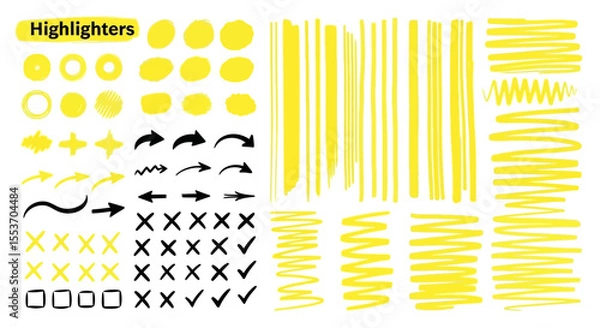 Fototapeta Yellow Highlighter Strokes, Lines, and Shapes Vector Graphics