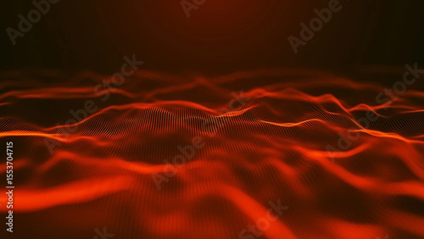 Obraz Abstract digital wave pattern that features illuminated red dots on a dark background, creating depth. Weave effect. 3D Abstract illustration.