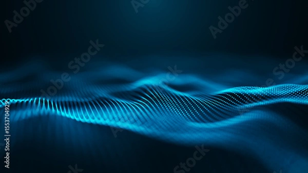 Obraz An abstract digital wave pattern that features illuminated blue dots against a dark backdrop, creating depth. Weave effect. 3D Abstract illustration.