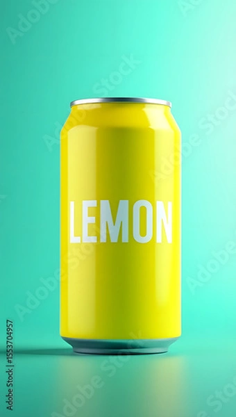 Fototapeta Minimalist Yellow Lemon Drink Can on Plain Background