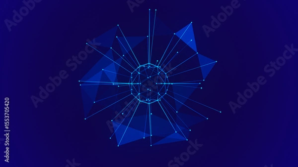 Obraz Polygonal colorful wireframe background with creative spherical object made of lines and dots. 3D rendering