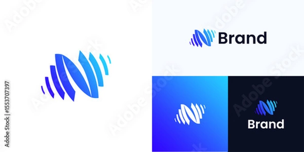 Fototapeta Modern abstract gradient blue wave logo icon design vector illustration, Symbol layered element for signal, network, connection, movement, usable for technology, digital. and brand identity business