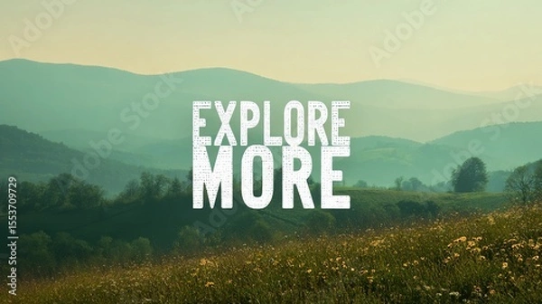 Obraz Minimalist wall art with the quote "Explore More" set over a scenic backdrop, perfect for travel blogs or promotional material.