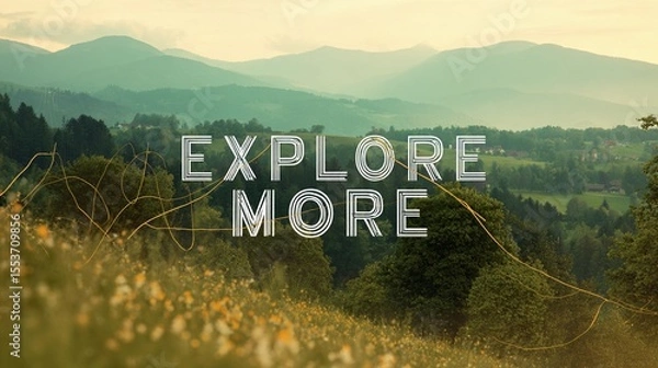Obraz Minimalist wall art with the quote "Explore More" set over a scenic backdrop, perfect for travel blogs or promotional material.