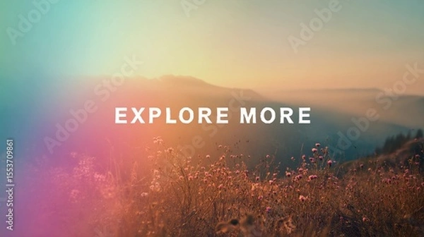 Obraz Minimalist wall art with the quote "Explore More" set over a scenic backdrop, perfect for travel blogs or promotional material.