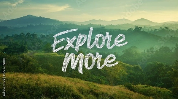 Obraz Minimalist wall art with the quote "Explore More" set over a scenic backdrop, perfect for travel blogs or promotional material.