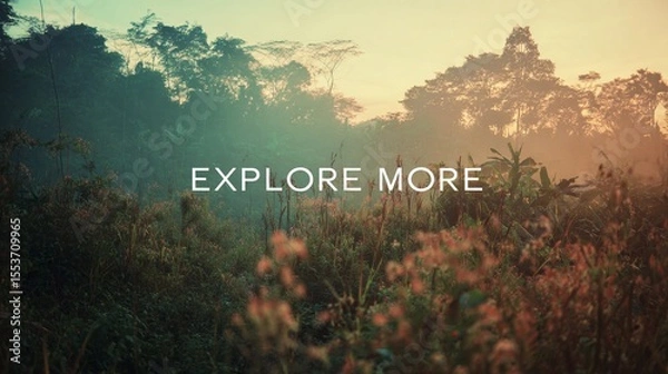 Obraz Minimalist wall art with the quote "Explore More" set over a scenic backdrop, perfect for travel blogs or promotional material.
