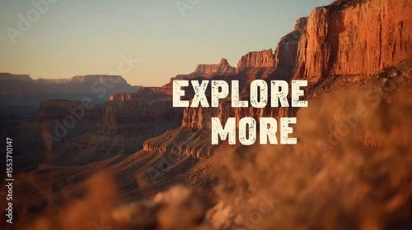 Obraz Minimalist wall art with the quote "Explore More" set over a scenic backdrop, perfect for travel blogs or promotional material.