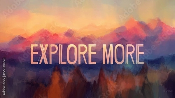 Obraz Minimalist wall art with the quote "Explore More" set over a scenic backdrop, perfect for travel blogs or promotional material.