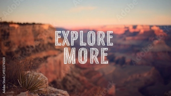 Obraz Minimalist wall art with the quote "Explore More" set over a scenic backdrop, perfect for travel blogs or promotional material.