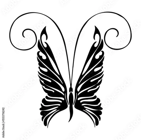 Fototapeta Artistic Butterfly: This image is a sophisticated, artistic representation of a butterfly, rendered in a striking black and white color scheme, evoking a sense of elegance and simplicity.