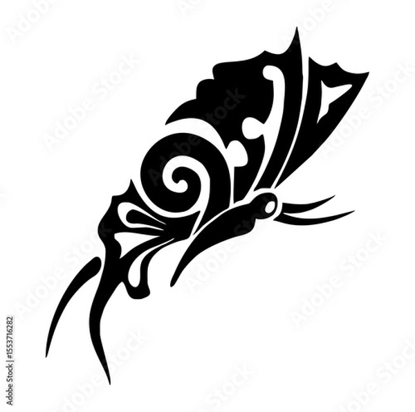 Fototapeta Butterfly Silhouette: Graceful butterfly silhouette, with intricate tribal design, set against a clean background, symbolizing transformation, beauty, and the ephemeral nature of life.