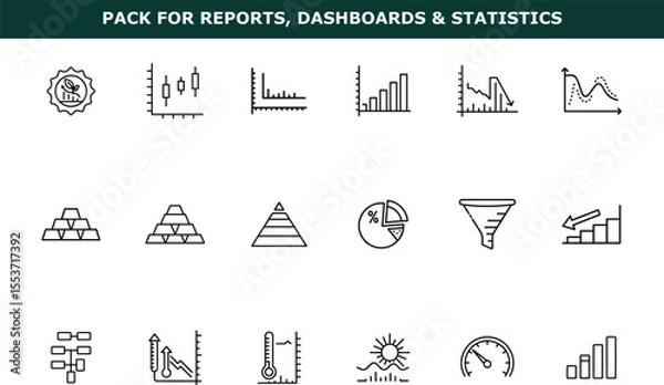 Obraz Line icons of charts graphs diagrams and financial data elements for business reports and dashboards