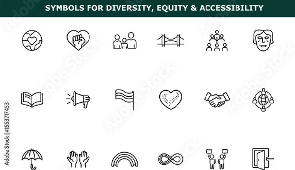 Fototapeta Line icons representing diversity equity and accessibility symbols on background with text