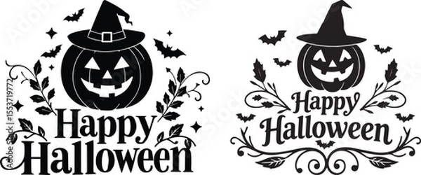 Fototapeta Happy Halloween typography with bats and pumpkin. Halloween t shirt design. vector illustration.