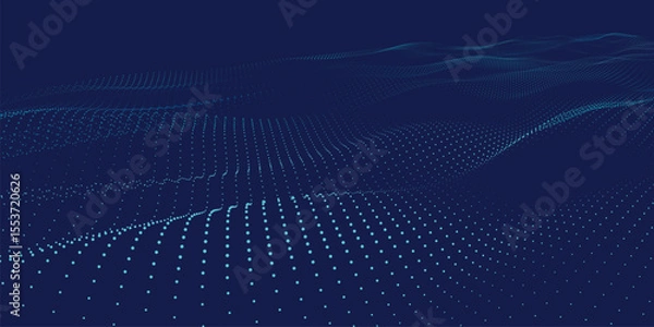 Obraz An abstract digital wave pattern that features illuminated blue dots against a dark backdrop, creating depth. Weave effect. 3D Abstract illustration.