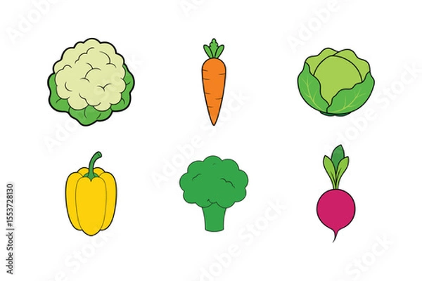 Obraz A set of fresh farm colorful vegetables vector illustration