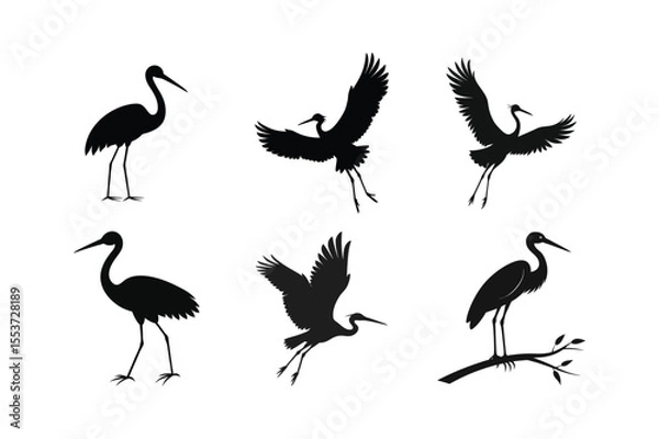 Obraz A set of stork silhouette vector art illustration