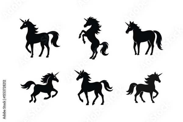Obraz A set of unicorn silhouette vector art illustration