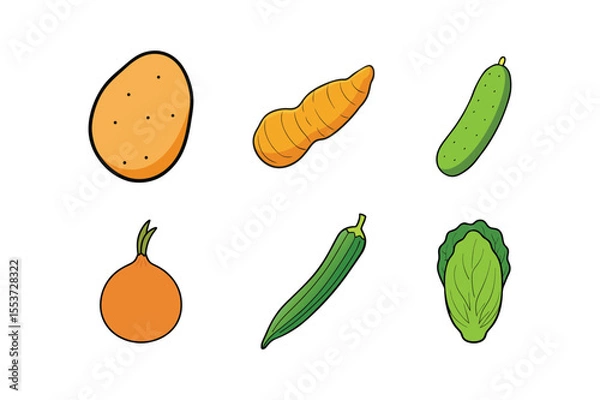 Obraz Fresh colorful vegetables set of vector art illustration