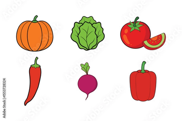 Obraz Fresh vegetables colorful set of vector art illustration