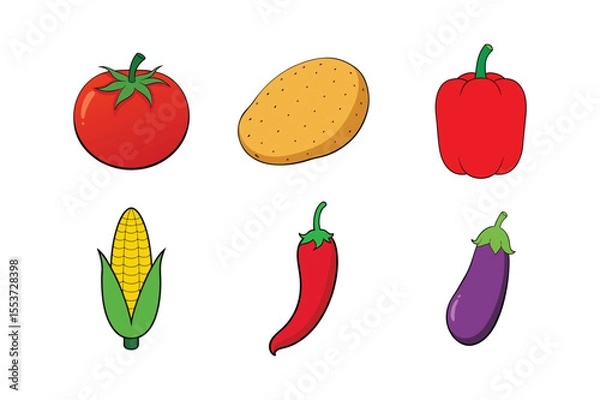 Obraz set of fresh farm  colorful vegetables vector illustration