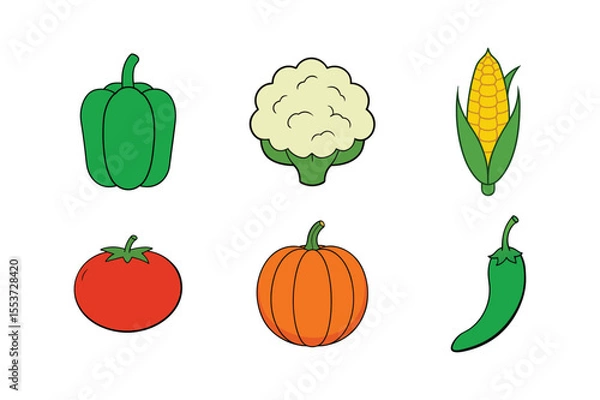Obraz set of fresh farm colorful vegetables vector art illustration