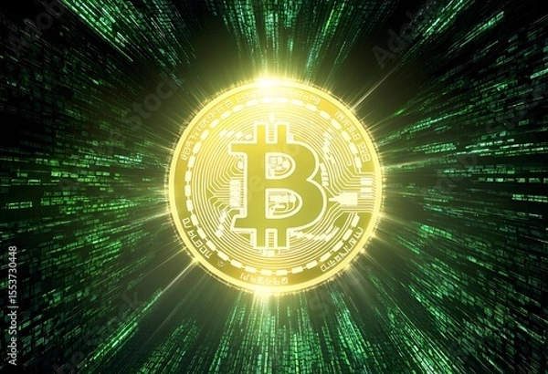 Obraz An abstract artistic portrayal of Bitcoin enriched with digital effects representing the growth of cryptocurrency