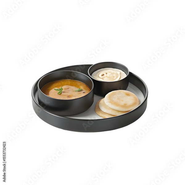 Fototapeta Savory Soup With Flatbread And Cream isolated on a transparent background