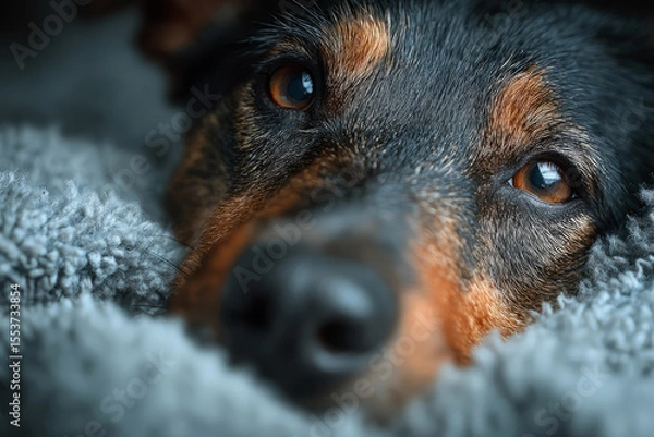 Obraz Dog resting with focus on nose and cozy blanket texture