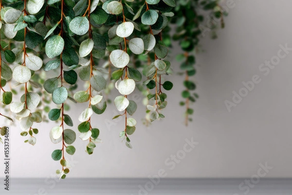 Obraz Hanging eucalyptus leaves on white background