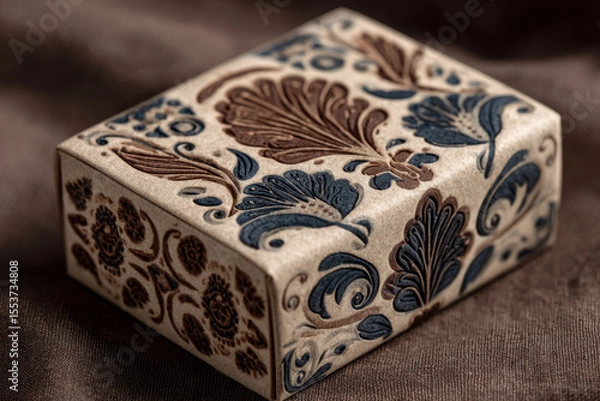 Obraz Artisan soap packaging with embossed floral folk pattern on textured paper