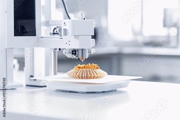 Fototapeta 3D-printed food concept, futuristic food printer creating a structured edible dish