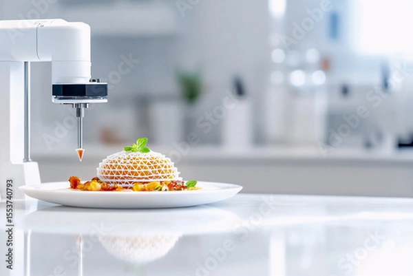 Fototapeta 3D-printed food concept, futuristic food printer creating a structured edible dish