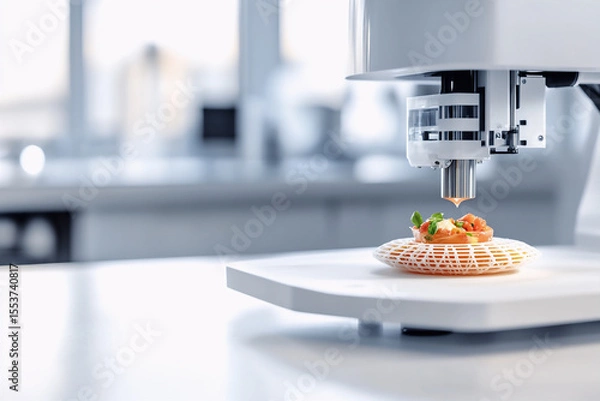Fototapeta 3D-printed food concept, futuristic food printer creating a structured edible dish