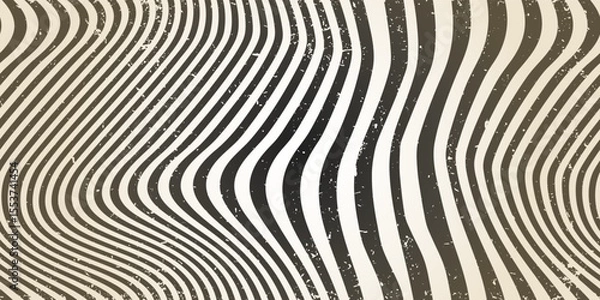 Fototapeta Abstract grunge seamless zebra bg with noise texture and black and white stripes. Optical illusion. Simple wavy psychedelic vector illustration