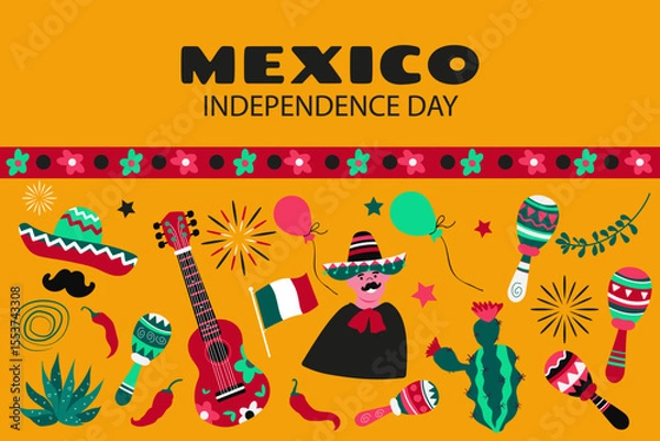 Obraz Viva Mexico. Independence Day set elements. Vector illustration