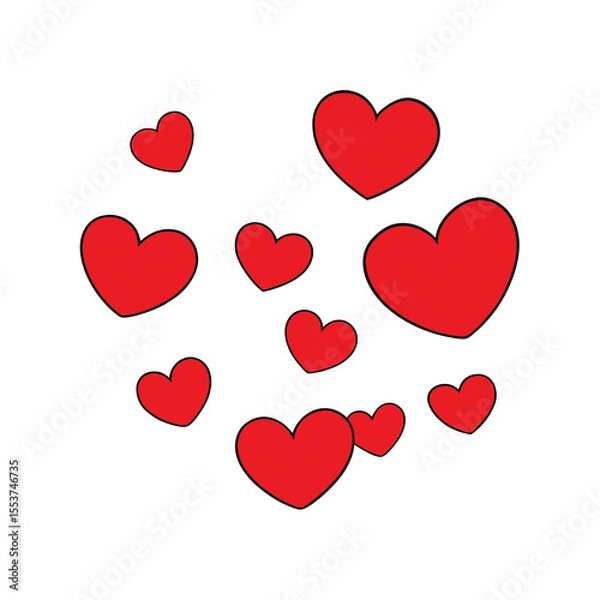 Fototapeta a scattered pattern of red hearts of various sizes